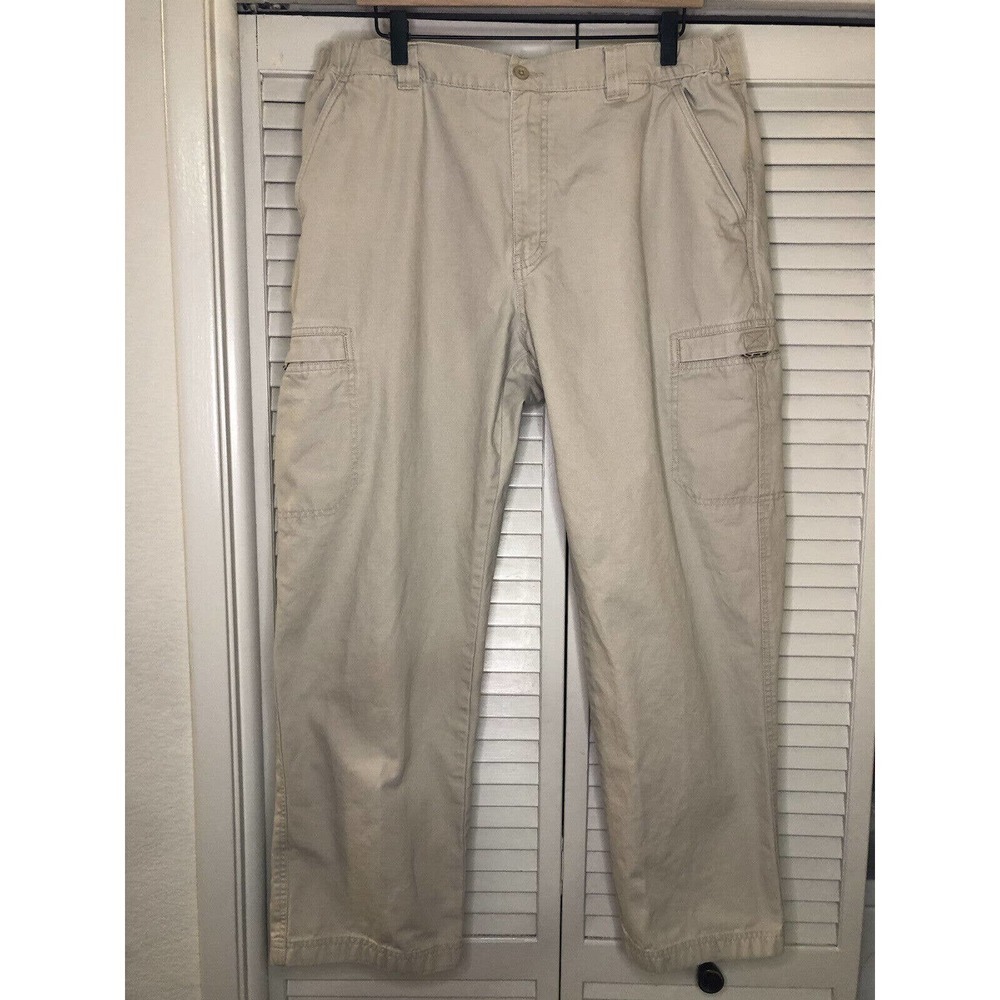 LL Bean Hiking Pants Cargo Outdoor Elastic Waist Beige Cotton 38x30